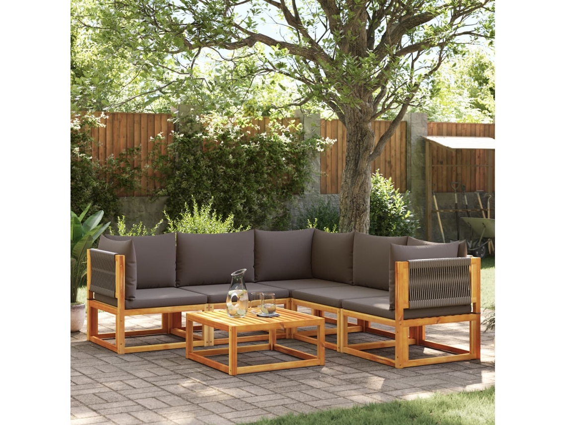 Vidaxl Conjunto De Sofás De Jardim Vidaxl De 6 Peças Com Almofadas De Madeira De Acácia E Corda