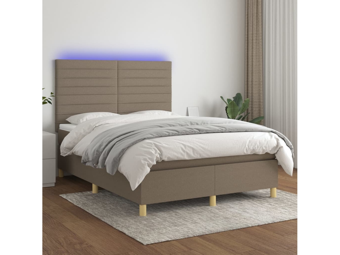 Vidaxl Cama Box Spring Colchão/led 140x190cm Tecido Cinza-acastanhado