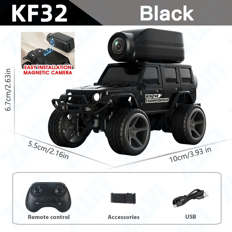 (preto) Carrinho De Brinquedo Com Controle Remoto Sem Fio, Luzes De Led E Câmera Hd, Presente Perfeito Para Crianças