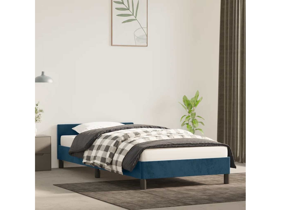 Vidaxl Estrutura De Cama Sem Colchão 100x200 Cm Veludo Azul-escuro