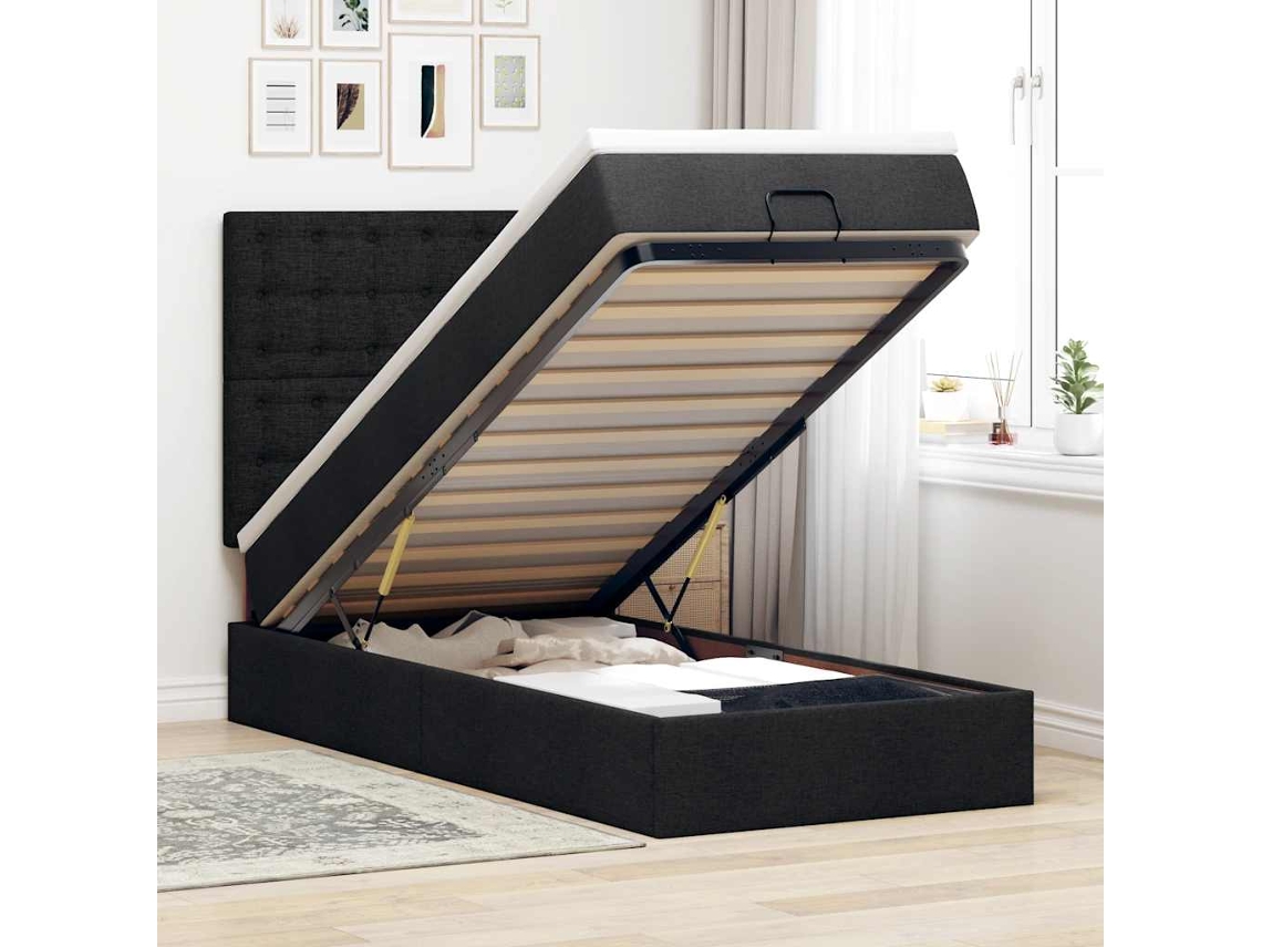 Estrutura De Cama Otomana Com Colchão Preto 80x200cm Tecido