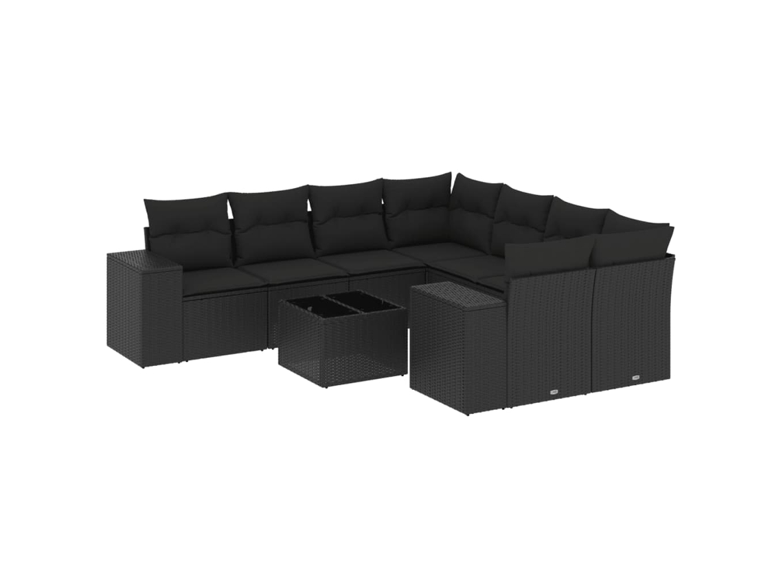 Maison Exclusive - 9 Pcs Conjunto De Sofás P/ Jardim C/ Almofadões Vime Pe Preto