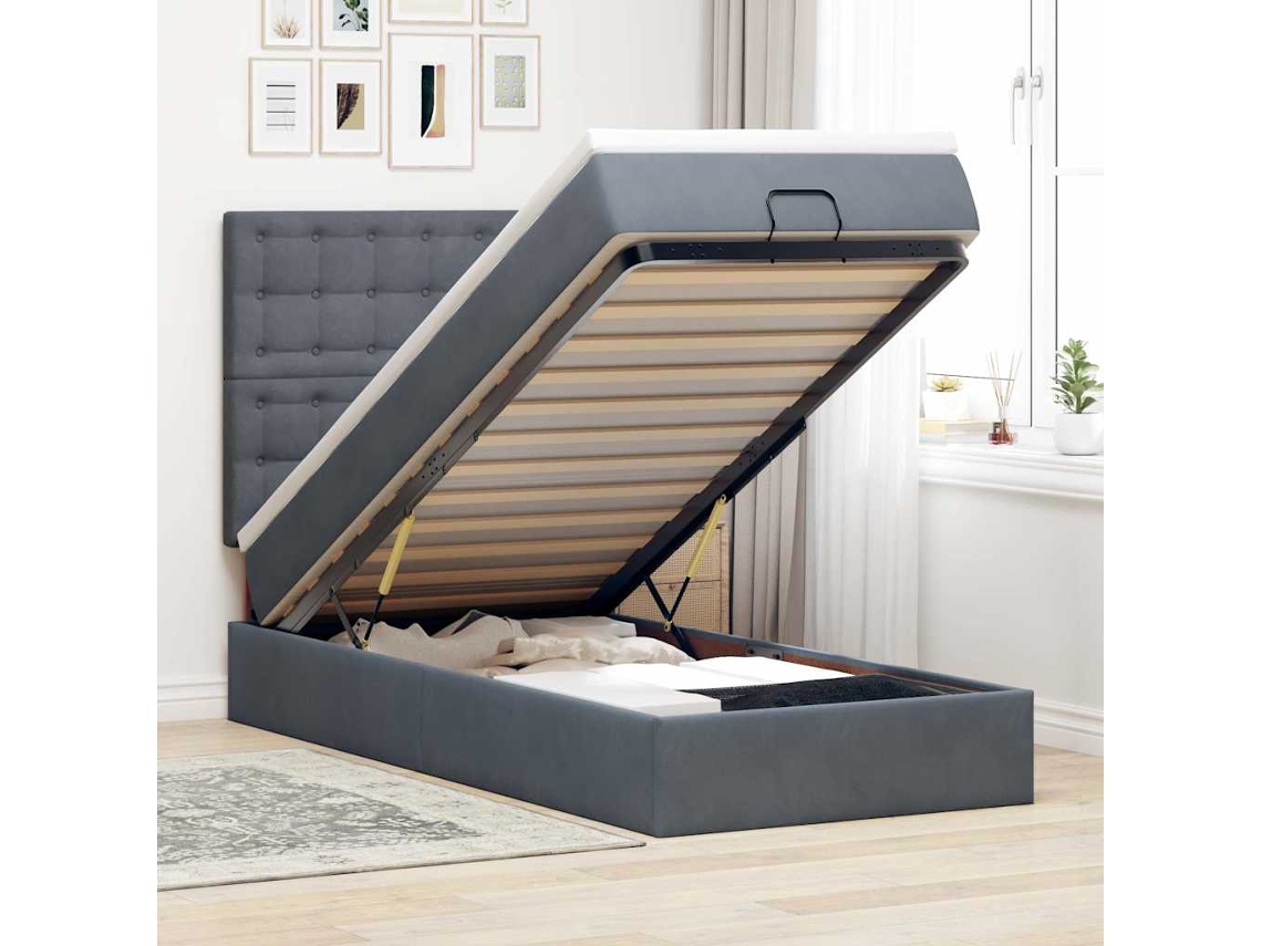 Moldura De Cama Otomana Vidaxl Com Colchões Cinza Escuro Veludo
