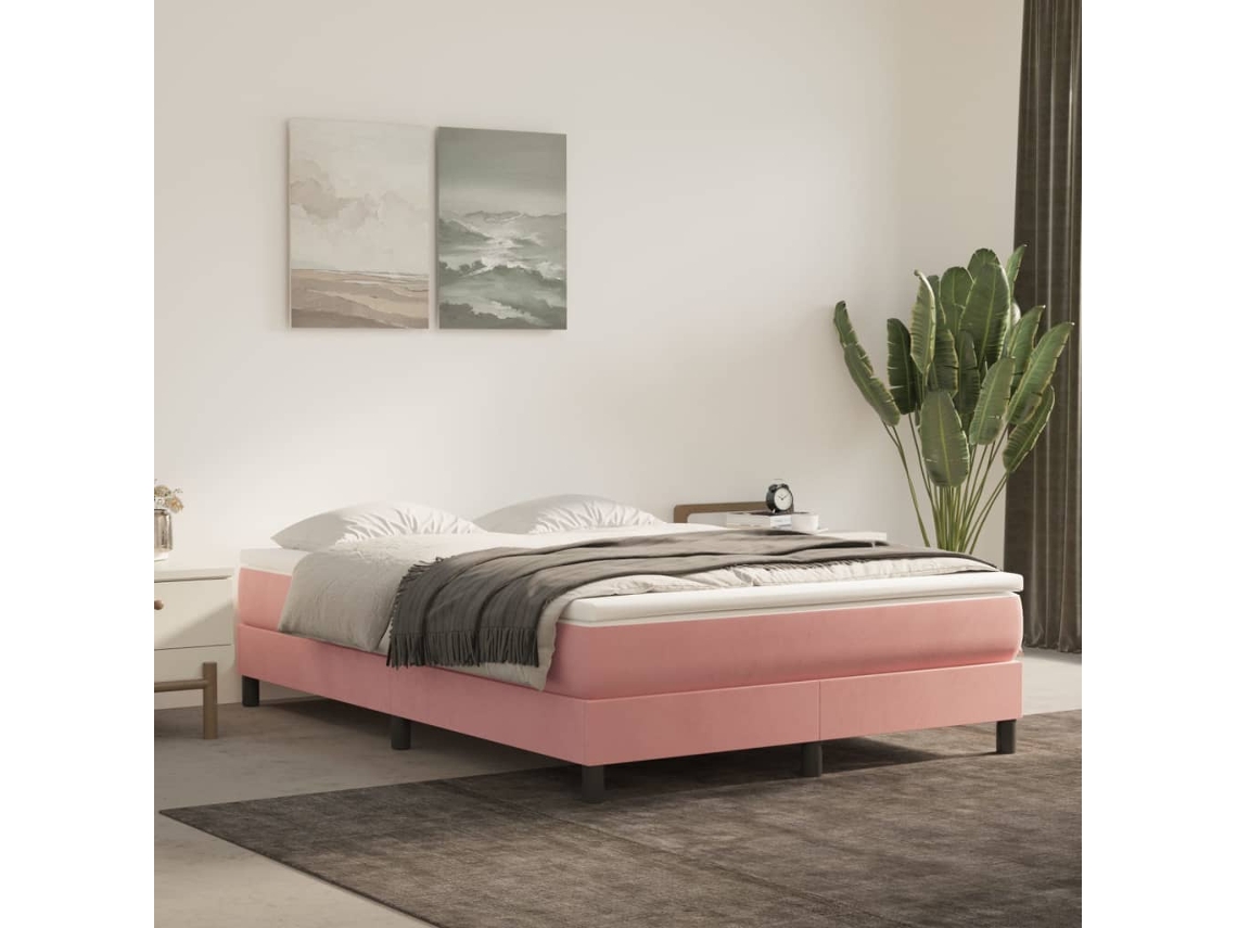 Vidaxl Estrutura De Cama Com Molas 140x190 Cm Veludo Rosa