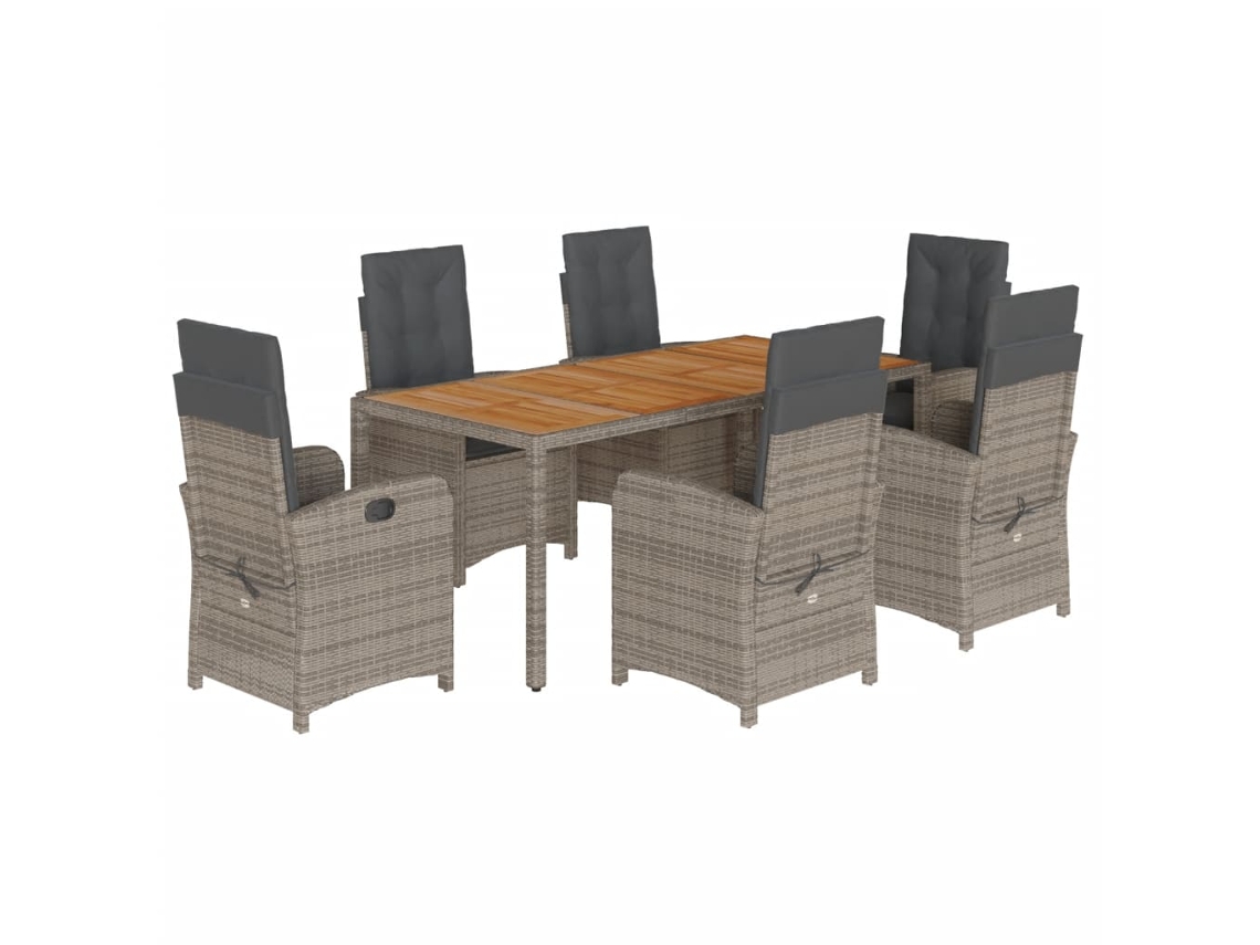 Conjunto de 7 Jantar para Jardim com Almofadões Vime Pe Cinza MAISON EXCLUSIVE