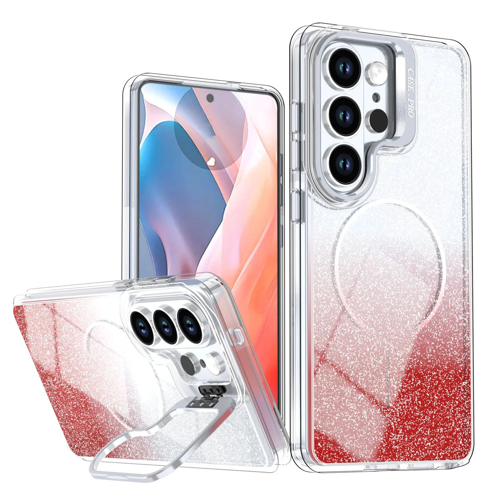 Capa Com Lente Degradê E Efeito Flash Para Samsung (galaxy S26, Vermelha), Compatível Com Carregamento Sem Fio Magsafe.