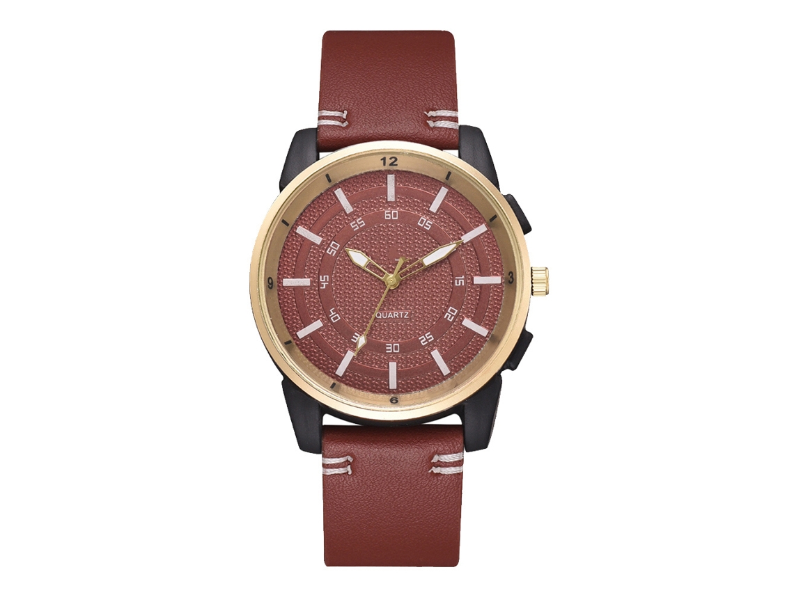 Reloj De Cuarzo Analógico Casual Estiloso Para Hombres Con Correa De Cuero Pu Marrón Claro