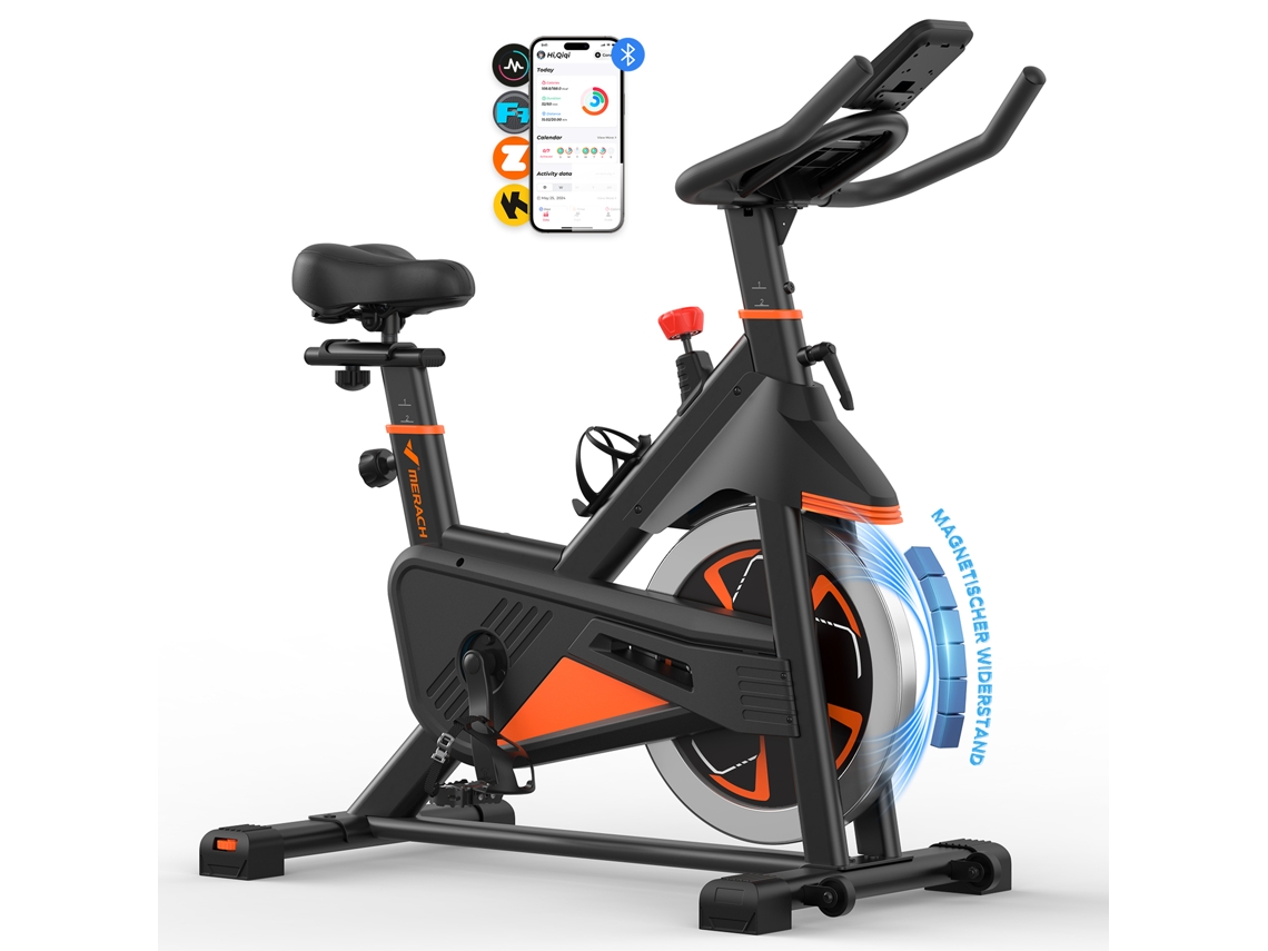 Bicicleta Magnética MERACH, 16 Níveis Resistência, Volante 6kg, LCD, Bluetooth APP, Assento e Guidão Ajustáveis, Porta-Copo, Suporte iPad