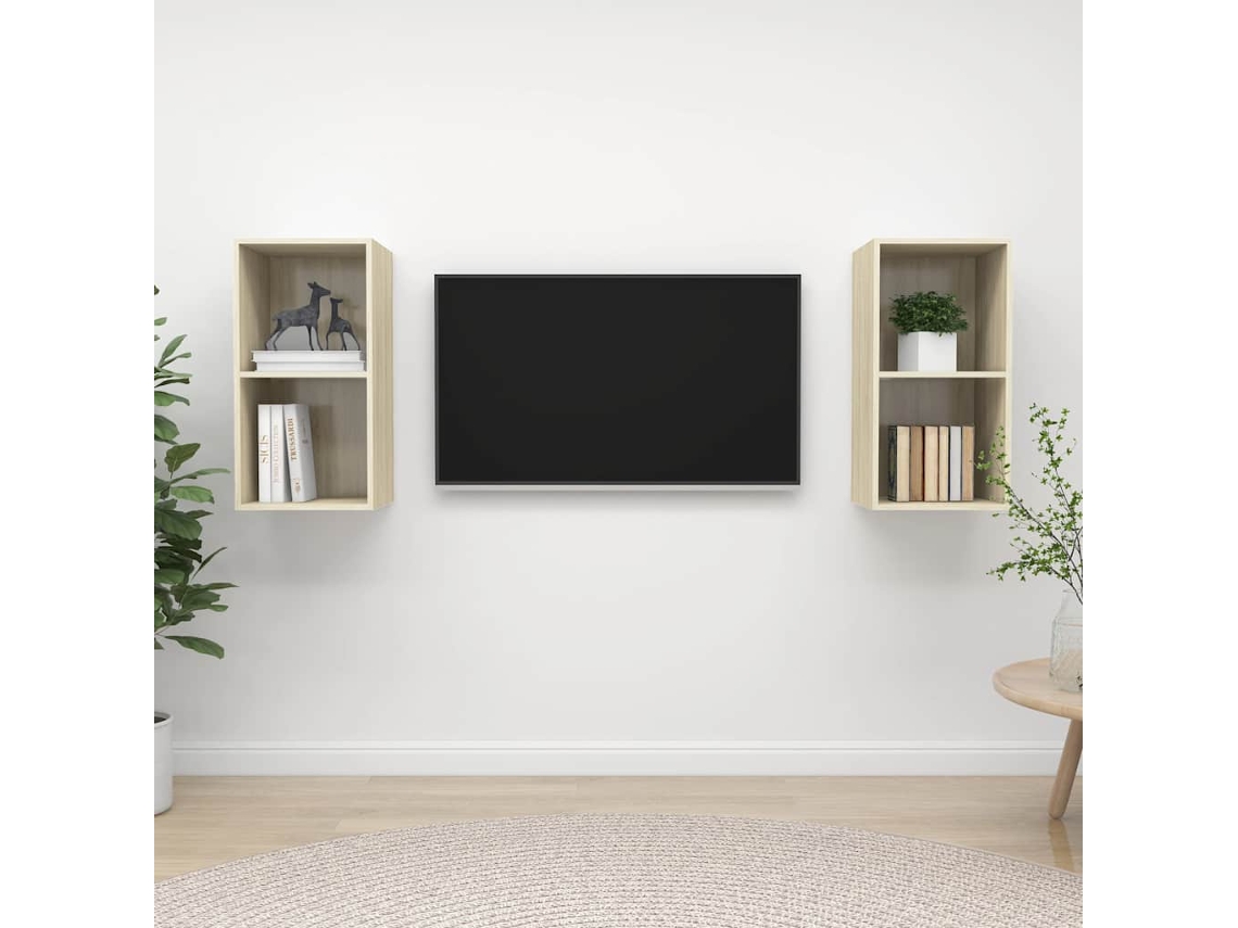 Vidaxl Armários De Parede Tv 2 Pcs Derivados Madeira Carvalho Sonoma