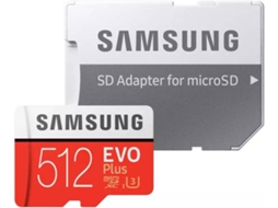 Cartão de Memória MicroSDXC SAMSUNG Evo Plus (512 GB - 100 MB/s - C10) + Adaptador
