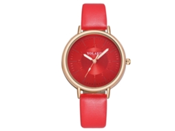 Relógio de Pulso Feminino Casual de Quartzo com Cinto Pu Elegante Moda Vermelho