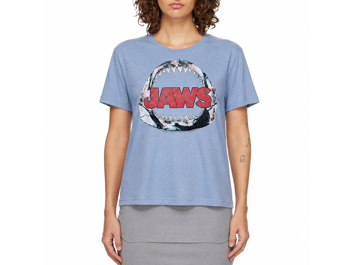 Rockinstone Jaws Movie Jawbone Heather Light Blue Adult T-shirt Size:l