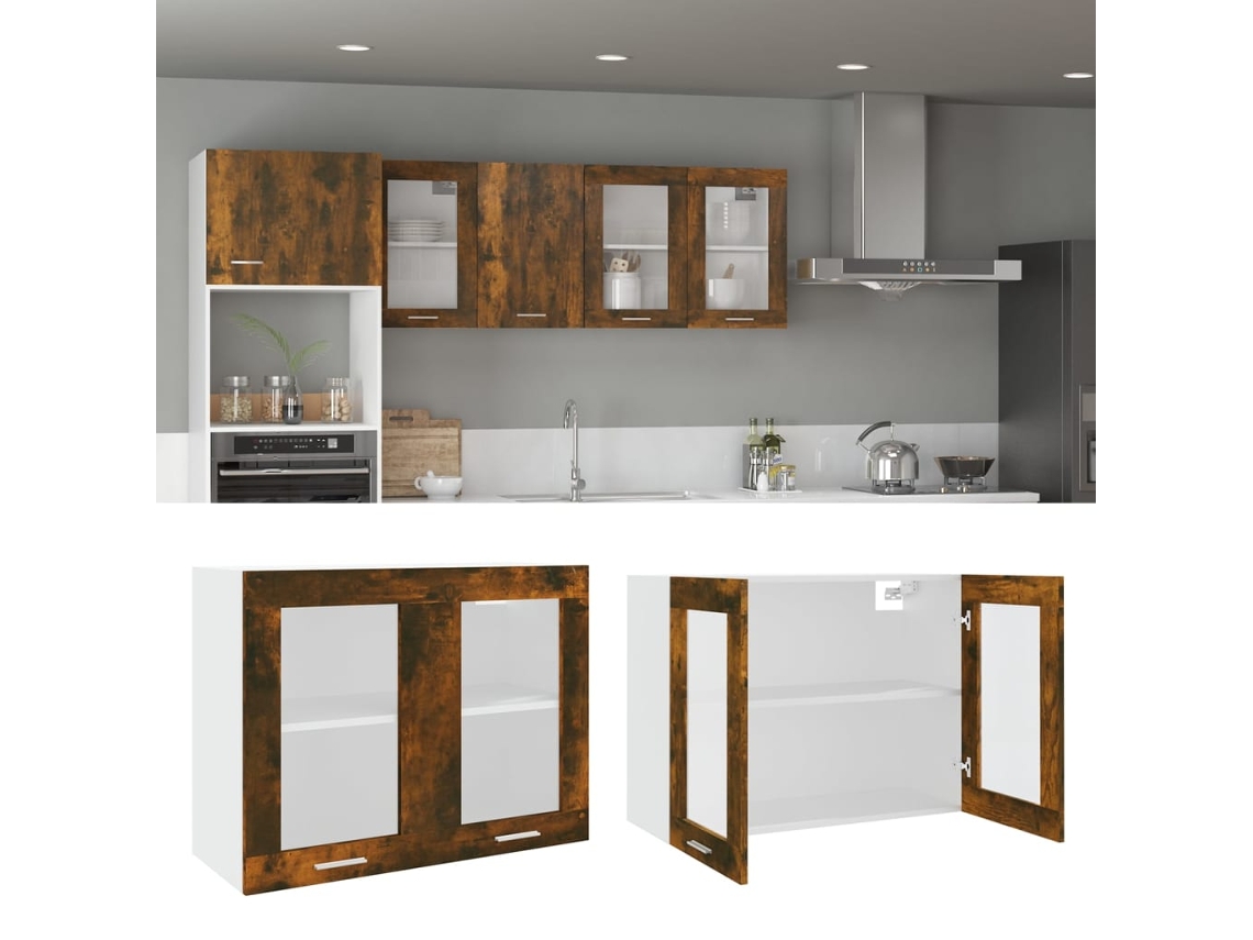 Vidaxl Armário Vidro Suspenso “lyon” 80x31x60cm Carvalho Fumado