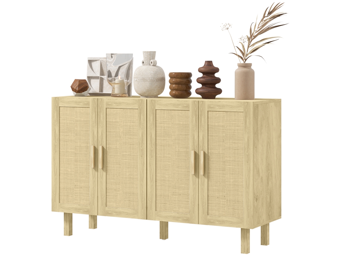 Aparador 4 Portas com Rede Vime Prateleiras Ajustáveis S/MARCA (120x39,5x76 cm, para sala e cozinha)