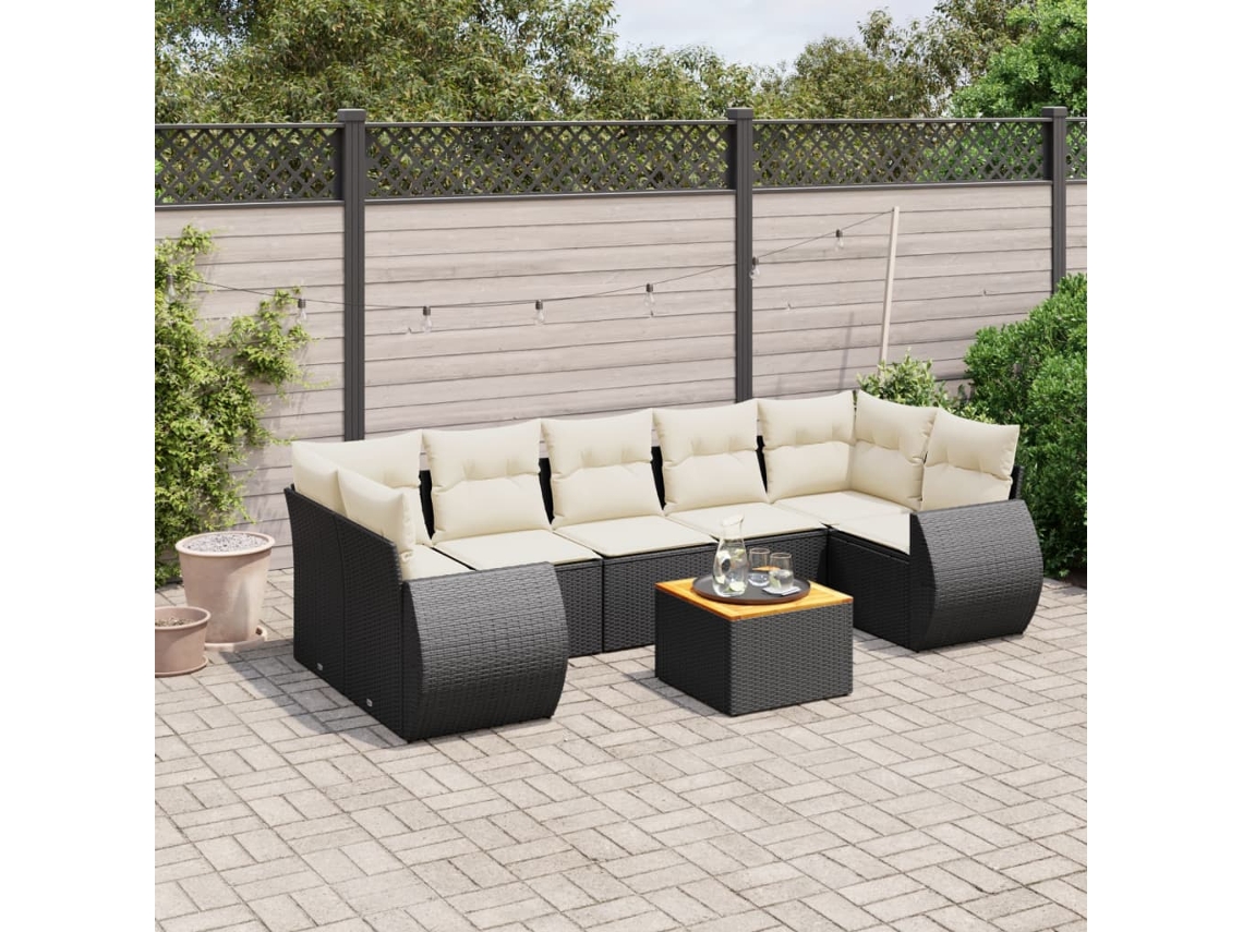 Conjunto de 8 Sofás de Jardim com Almofadas Vime Pe Preto Dkd Home Decor