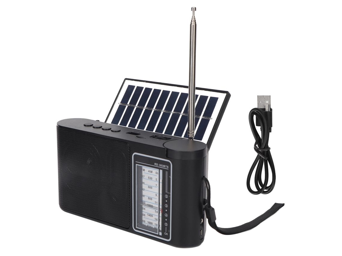Rádio Portátil Bateria Solar Recarregável Fm Am Sw Multi Banda Com Antena Telescópica Bluetooth