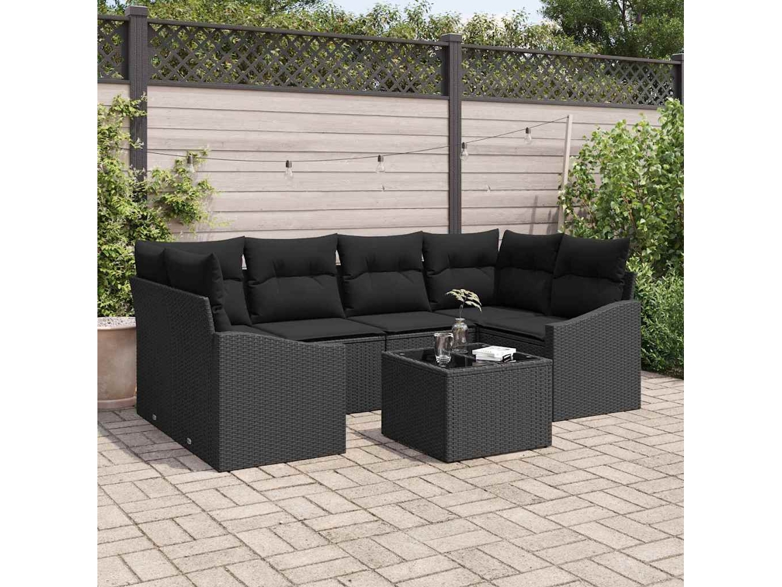 Vidaxl Conjunto De Sofás 7 Unid. Preto Vime Pe