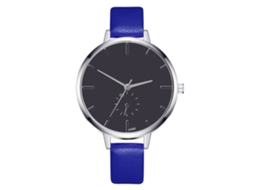 Relógio de Quartzo Feminino Estilo Vintage Simples com Pulseira de Couro Pu Azul