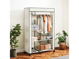 Armário Tecido Rodas Quarto Resistente Portátil 6 Prateleiras 1 Barra Suspensa Creme 103x43x162,5cm