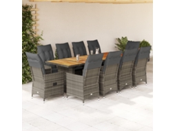 Vidaxl 11 Pcs Conjunto Bistrô De Jardim C/ Almofadões Vime Pe Cinzento