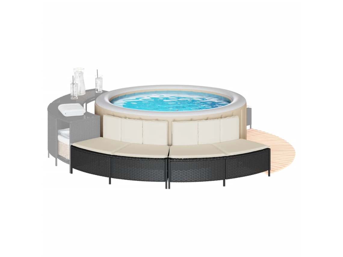 Vidaxl Bancos P/ Banheira De Hidrom. C/ Almofadões 2 Pcs Vime Pe Preto