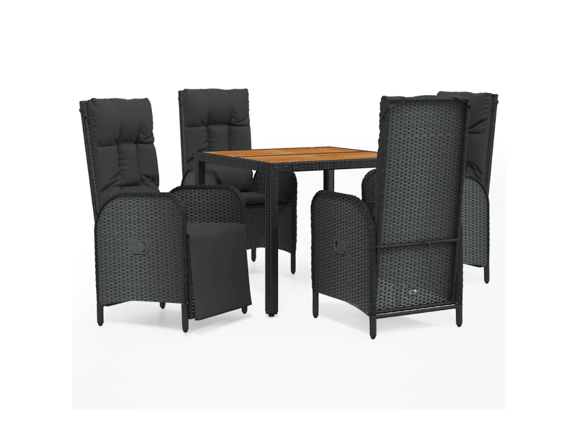 Maison Exclusive - 5 Pcs Conjunto De Jantar P/ Jardim C/ Almofadões Vime Pe Preto