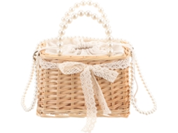 Bolsa Transversal Feminina Ciieeo, Resistente E Leve, Em Bambu Trançado Com Aplicações De Miçangas.