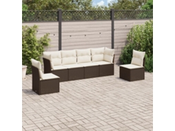 6 Pcs Conjunto De Sofá Jardim C/ Almofadões Vime Pe Marrom Dkd Home Decor