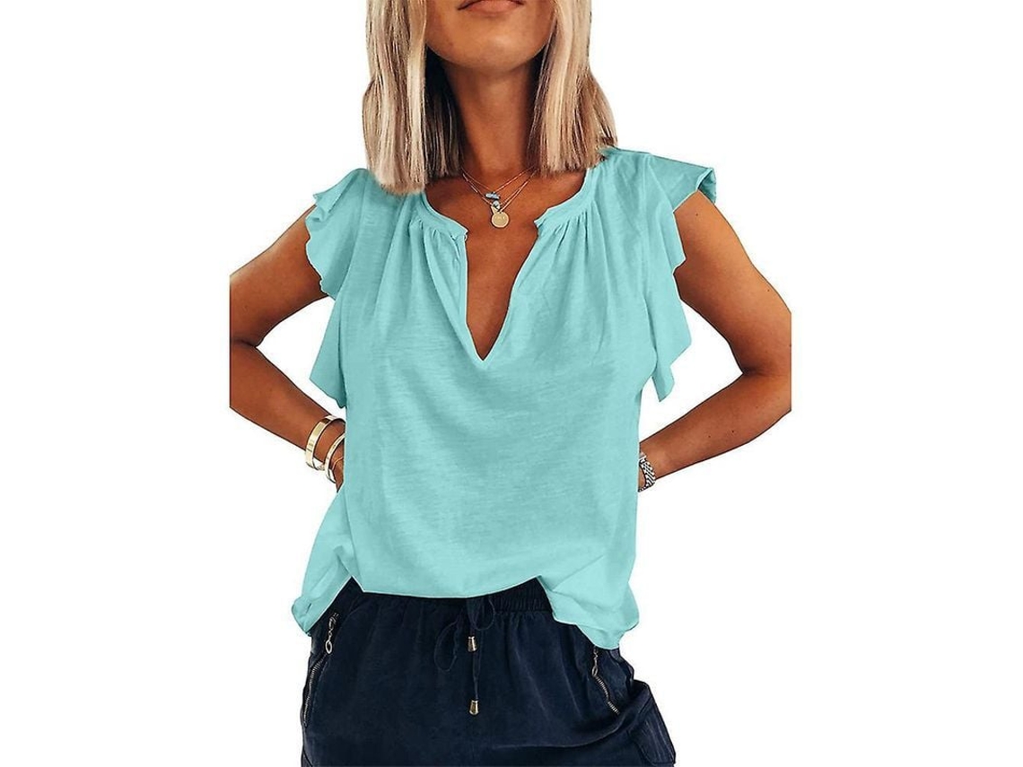 Blusas Sem Mangas Fasst de Verão com Gola V e Babados S/MARCA
