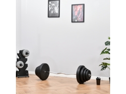 Barra De Musculação Curva Preta 70kg 140x38,5x38,5cm Com 8 Discos Intercambiáveis De 2,5kg A 15kg Para Treino De Força Em Casa