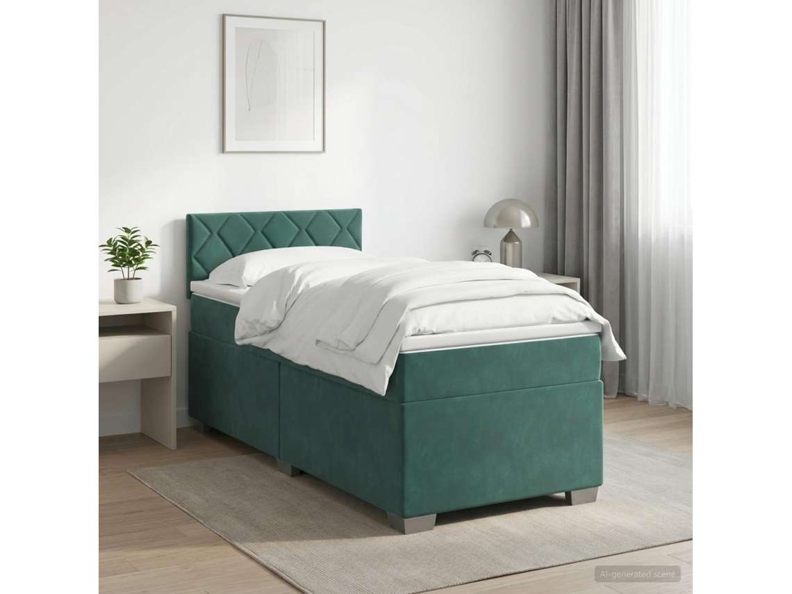 Vidaxl Cama Box Spring Com Colchão Verde-escuro 90 X 200 Cm Veludo