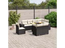 Vidaxl 9 Pcs Conjunto de Sofás P/ Jardim C/ Almofadões Vime Pe Preto