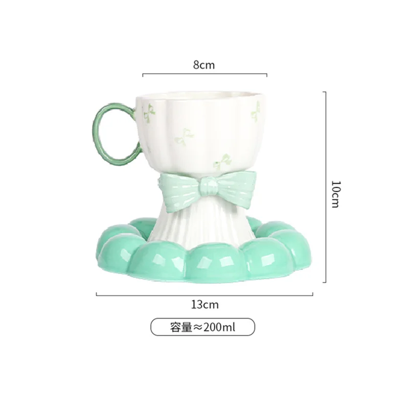 Caneca de Café de Cerâmica , Louça em Tons de Dopamina, Caneca Charmosa para Chá da Tarde com Laço. MDUG (verde Claro, 200ml)