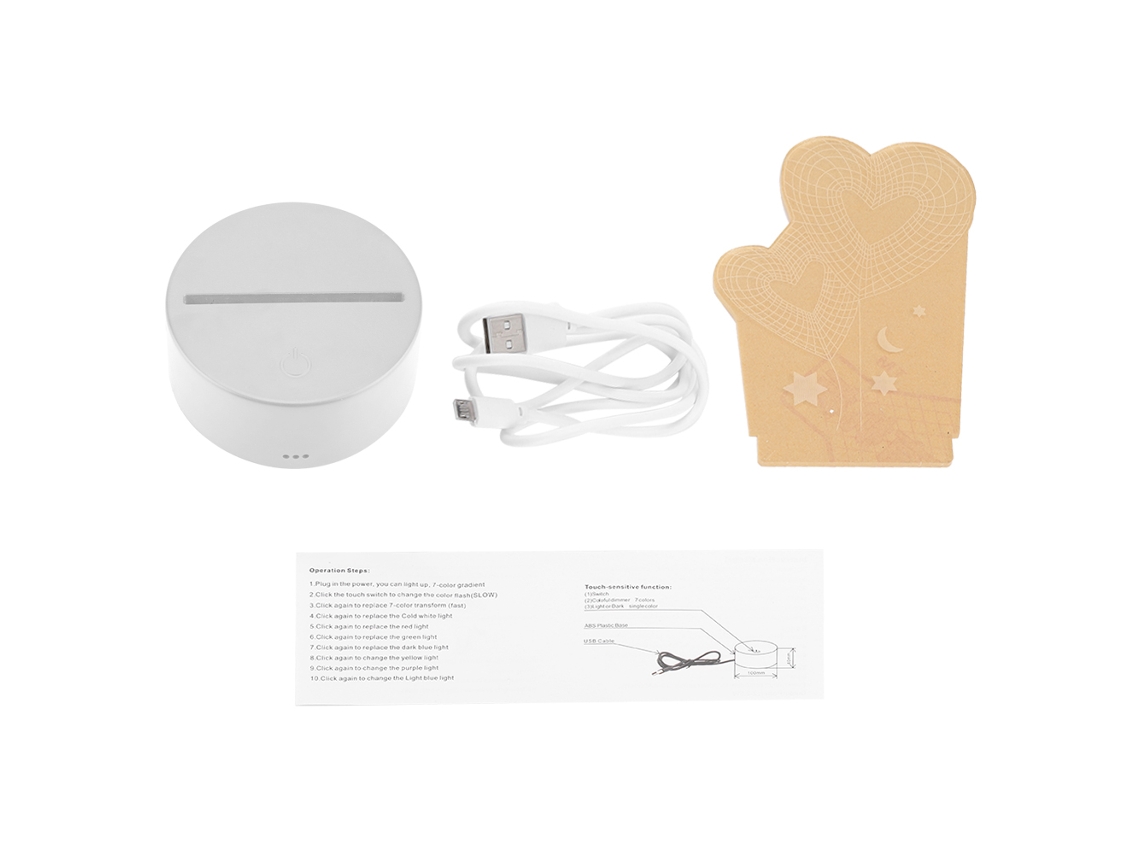 2026 lâmpada de Noite 3d Ilusão Visual Usb 4.5v com 7 Cores Touch, Base Branca, Luz Led de Mesa Romântica
