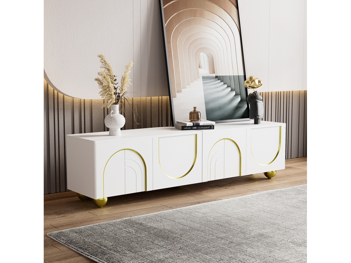 Móvel para TV 190x35x45 cm, 3 Portas, 2 Gavetas, Branco, para Telas Grandes KOMHTOM
