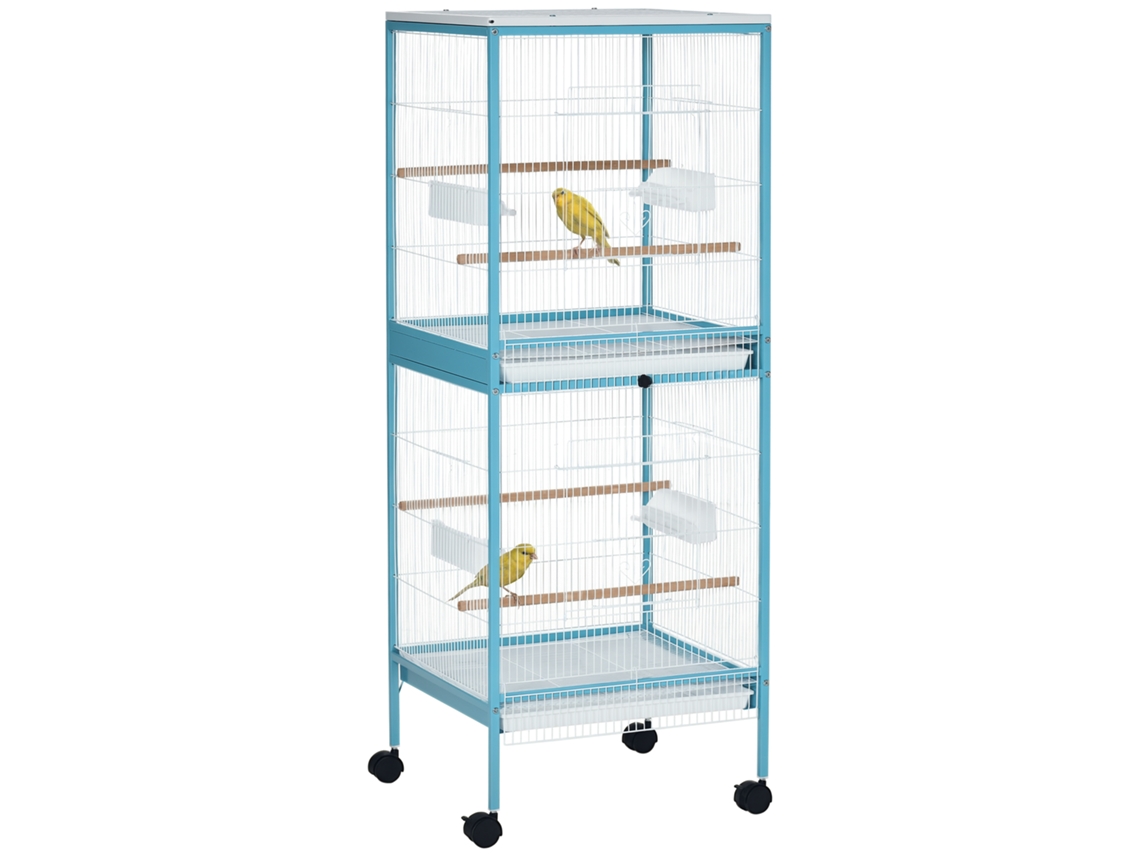 Gaiola Pássaros 2 Andares Rodas 51,5x50x140 Cm Azul