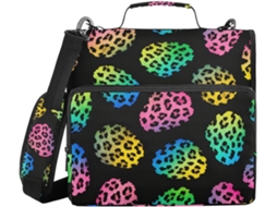 Pasta Organizadora Escolar com 3 Argolas, Estampa de Leopardo Neon, 1 Unidade, 5 Dobras, Data em Faixa, Grande Capacidade