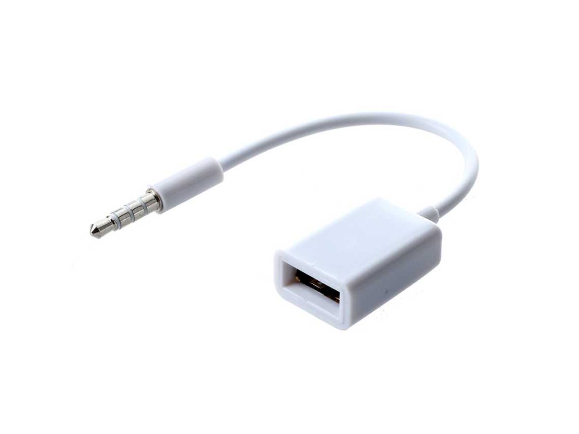 Cabo Conversor de Áudio Automóvel Ficha Aux Macho 3.5mm para Usb 2.0 Fêmea Branco