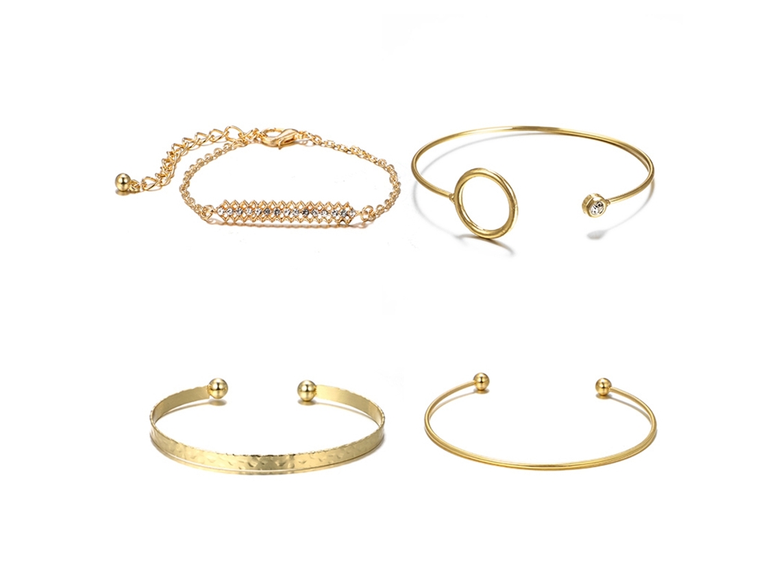 Pulseira Feminina Ajustável Padrão Geométrico Oco Redondo 4pcs