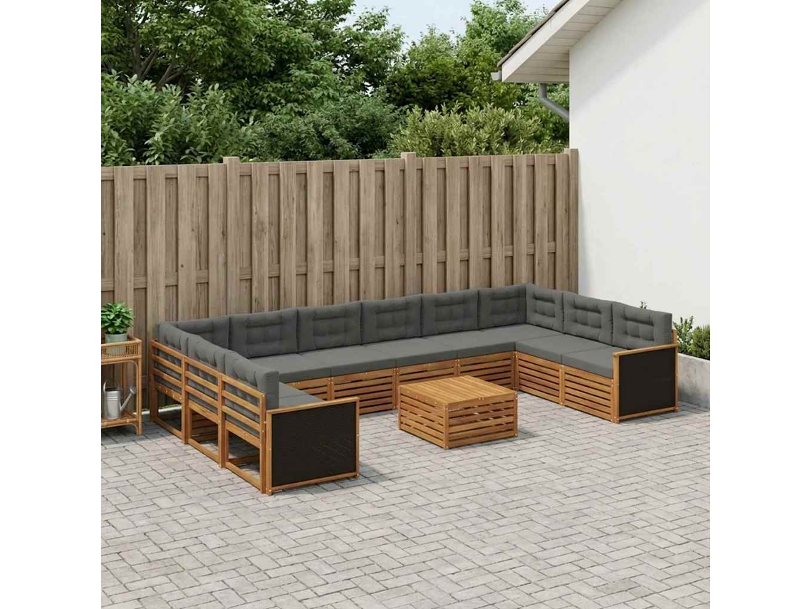 Vidaxl Conjuntos De Sofás Com Almofada 11 Pcs Madeira Sólida De Acácia