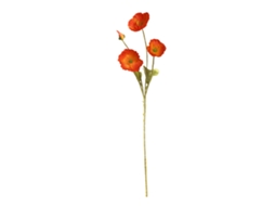 Flor Artificial de Papoula de Quatro Cabeças com Flocagem para Decoração LAXISCREED