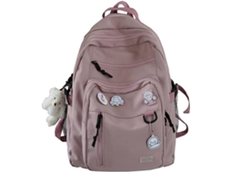 Mochila Escolar Com Pingente De Urso E 4 Emblemas CUICH Rosa
