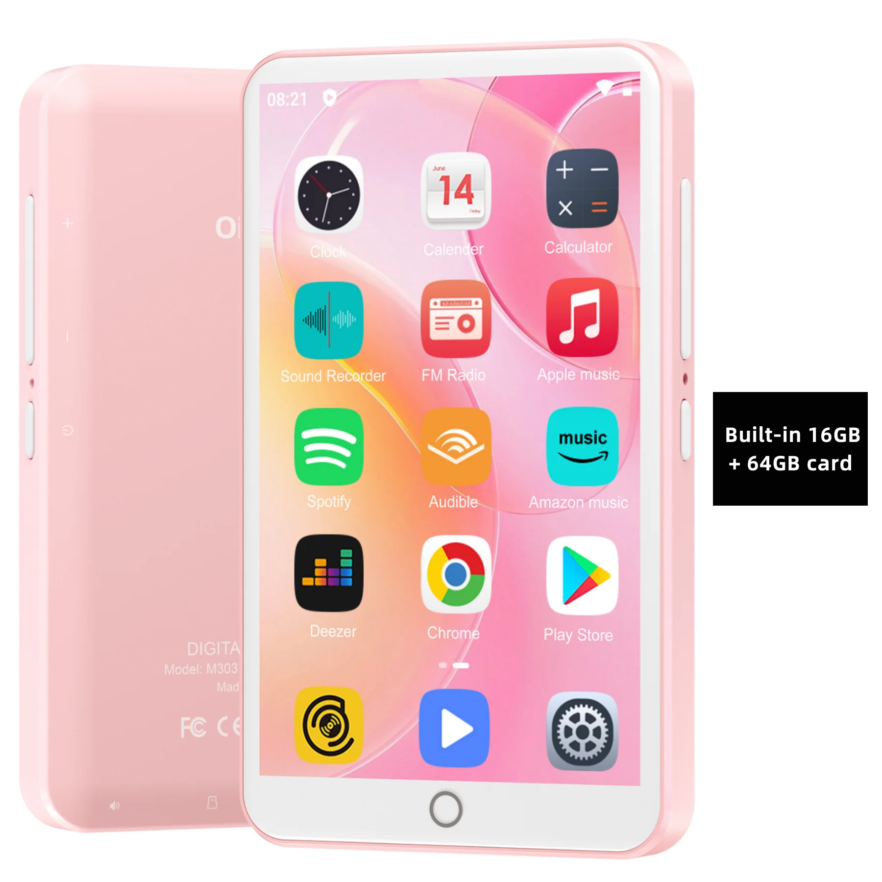 Android 9 Mp3 Player Bluetooth Wifi Alto-falante Fm De 4 Polegadas Rosa 80gb