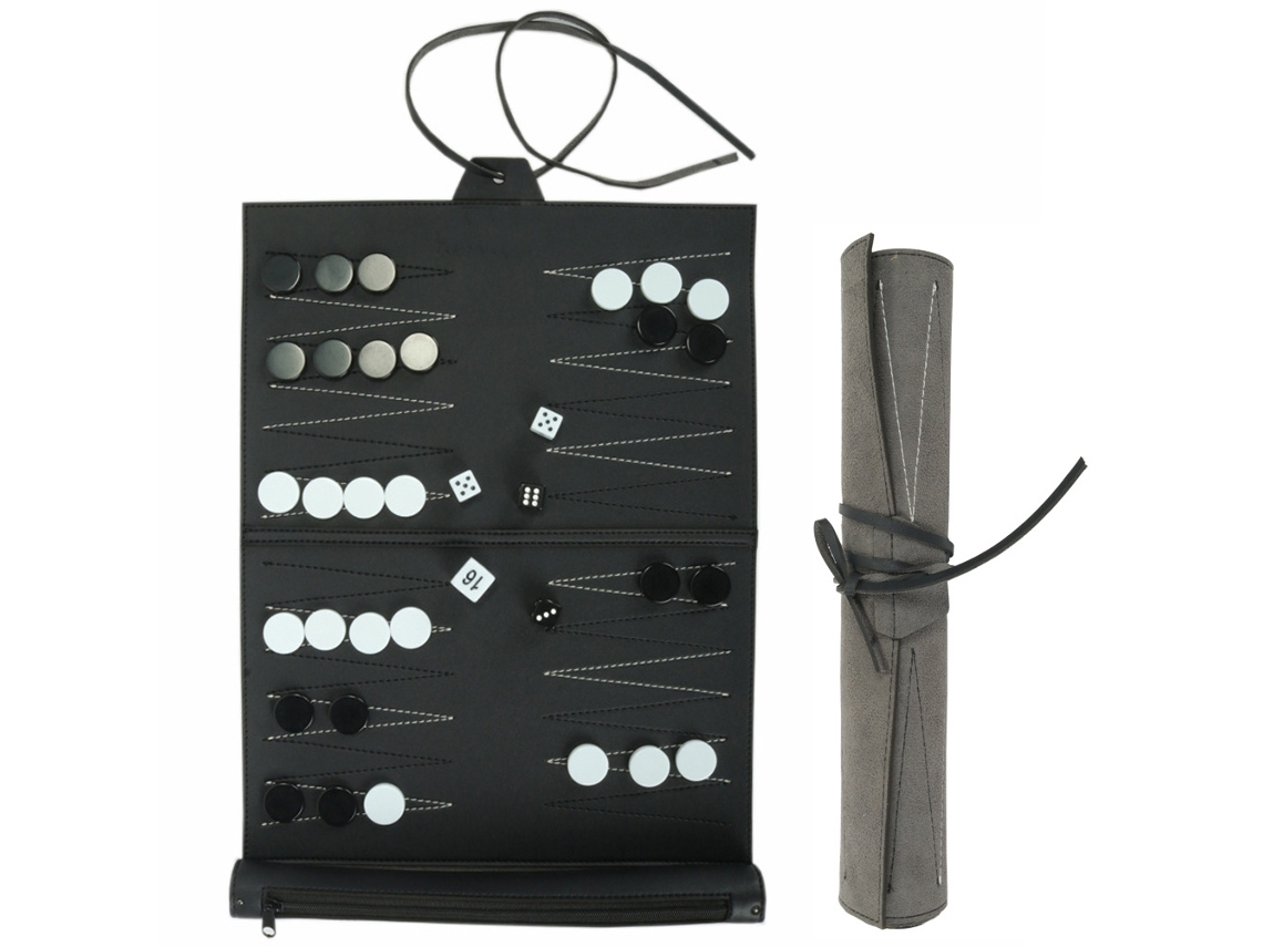 Backgammon Portátil com Tabuleiro de Couro S/MARCA