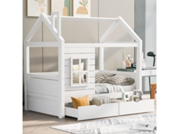 Hausbett 80x160cm Branco, Cama Para Crianças E Jovens Com Proteção Contra Quedas, Estrado De Madeira, Multifuncional