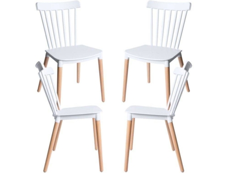 Pack 4 Cadeiras  Leka (Branco - 44 x 82 x 54 cm - Polipropileno - Madeira)