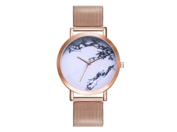 Relógio de quartzo unissex Zhoulianfa K038-w1 em ouro rosa com pulseira de malha.
