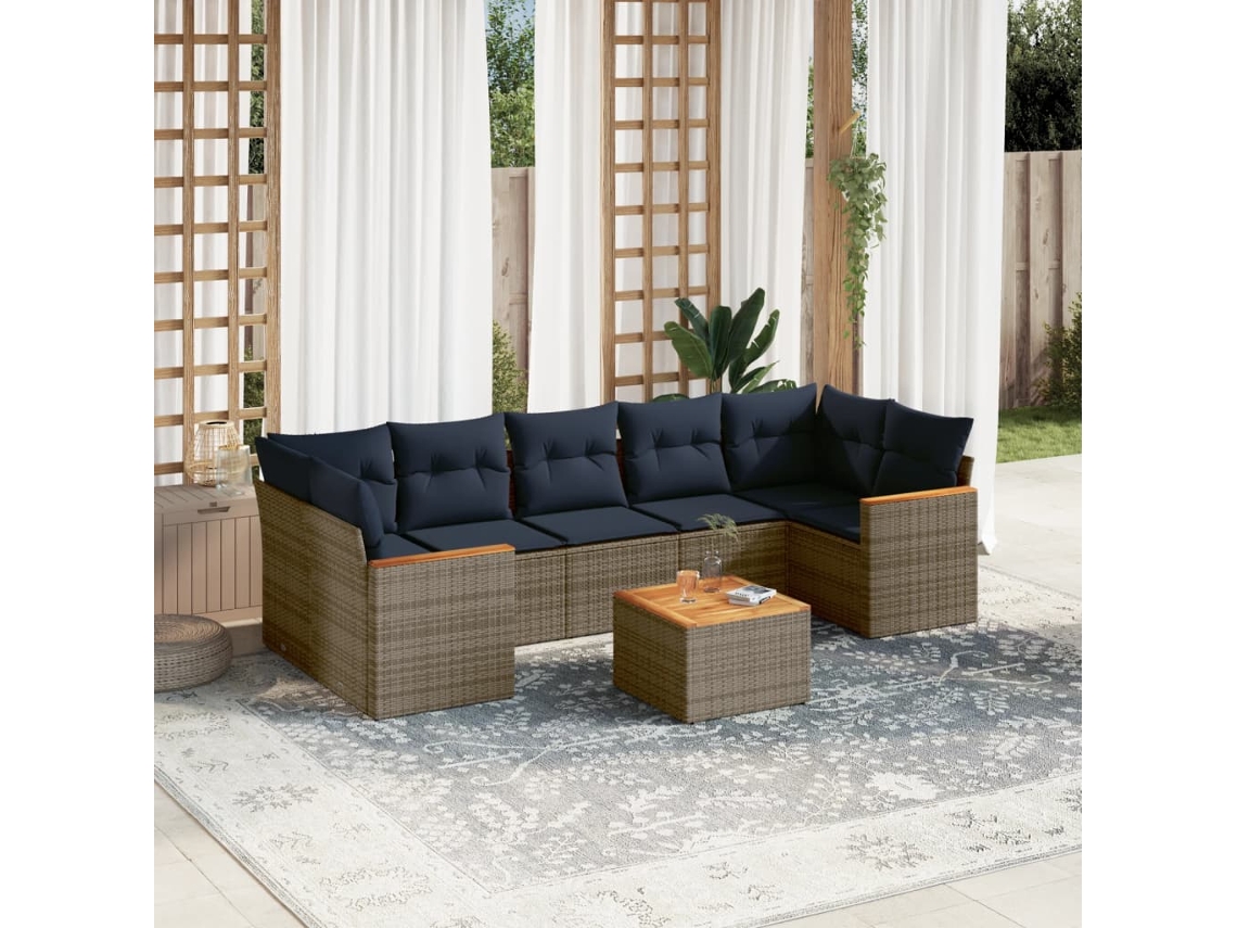 Conjunto de Sofá de Jardim com 8 Peças e Almofadas em Rattan Sintético Preto VIDAXL
