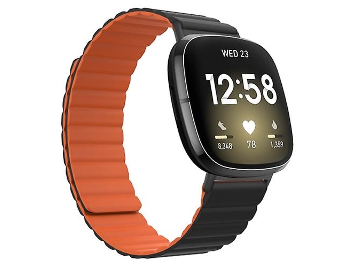 Pulseira Magnética De Silicone, Compatível Com Fitbit Versa 4/ Sense 2, Preta E Laranja, Acabamento Moderno