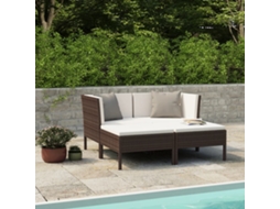 Vidaxl 4 Pcs Conjunto Lounge Jardim C/ Almofadões Vime Pe Castanho